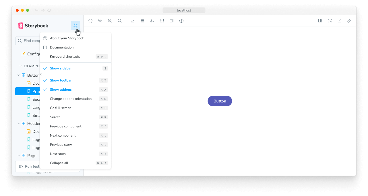 Storybook keyboard shortcuts examples